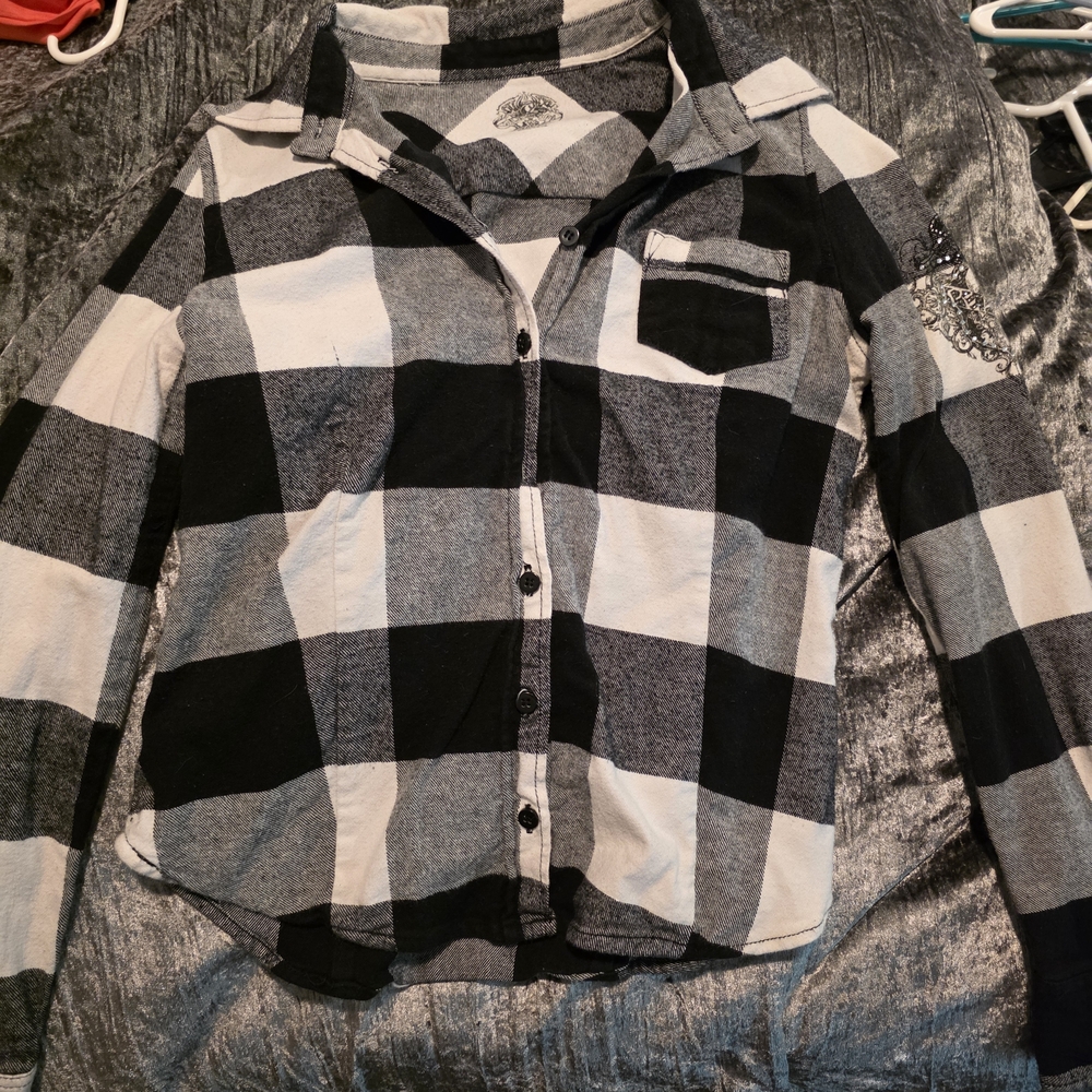 Cello Kids Black and White Plaid Button Down Shirt